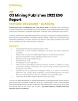 O3 Mining Publishes 2022 ESG Report